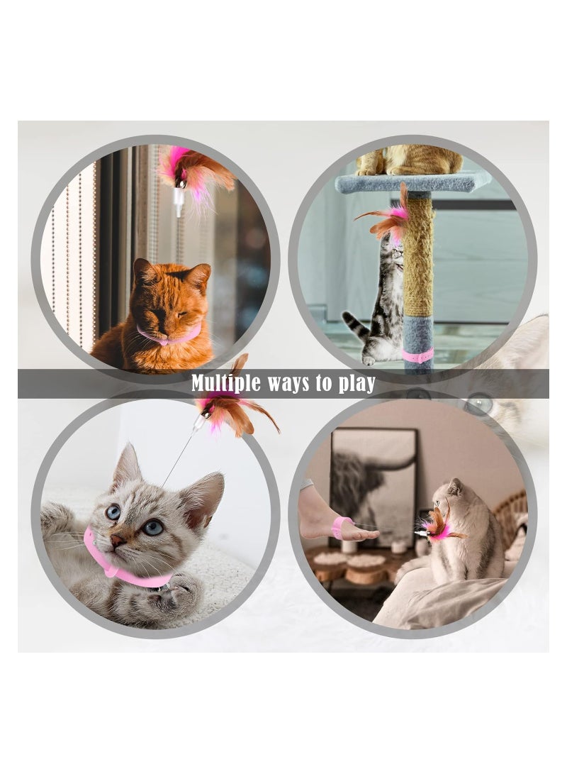 2Pcs Cat Feather Collar Toys Retractable Cat Teaser Toys With Silicone Collar Interactive Cat Toys Funny Exercise Toy For Kitten Or Cats Blue Pink - Image 3