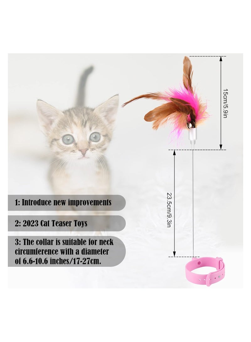 2Pcs Cat Feather Collar Toys Retractable Cat Teaser Toys With Silicone Collar Interactive Cat Toys Funny Exercise Toy For Kitten Or Cats Blue Pink - Image 2