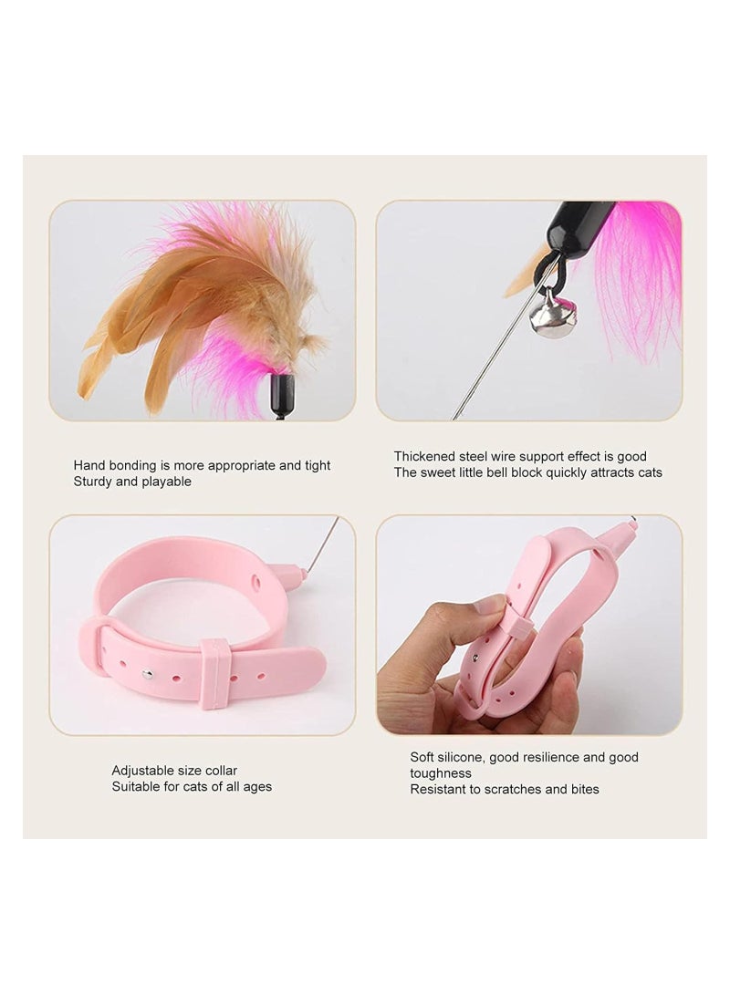 2Pcs Cat Feather Collar Toys Retractable Cat Teaser Toys With Silicone Collar Interactive Cat Toys Funny Exercise Toy For Kitten Or Cats Blue Pink - Image 4