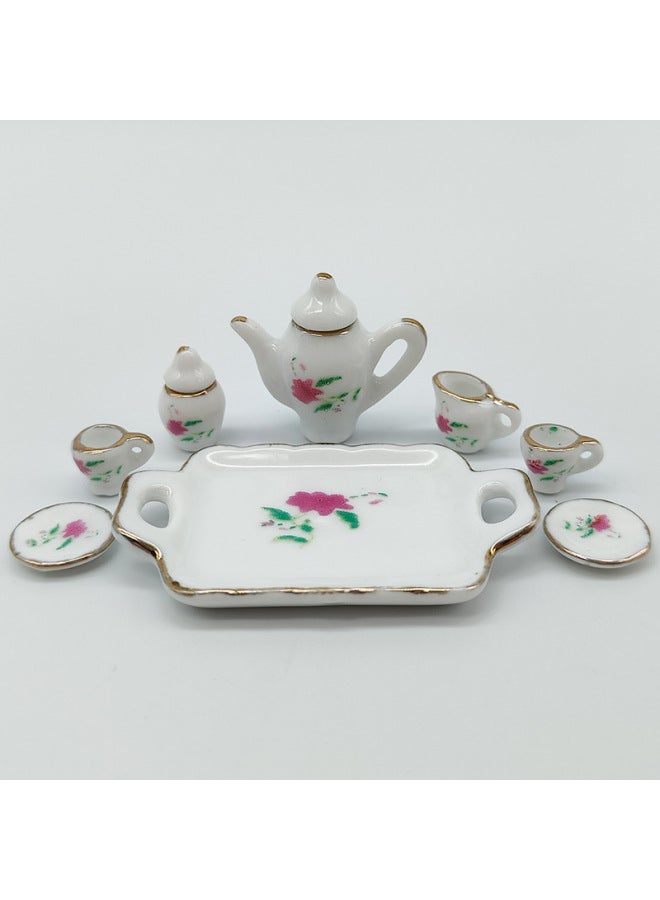 Food And Play Model Doll Room Ceramic Mini Coffee Set Tea Set Teacup Dollhouse Children Play House Toys-Color:Iron Wire Lotus  - Image 1