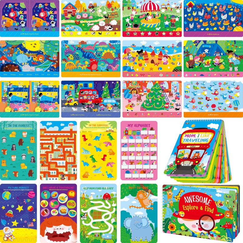 SpriteGru 2 Travel Game Pads 61 Dry Erase Activities Games Reusable Erasable Book Fun Explore Find Brain Challenge Games Interesting Educational Toy and Learning Tool for Road Trip Airplane Travel - Image 3