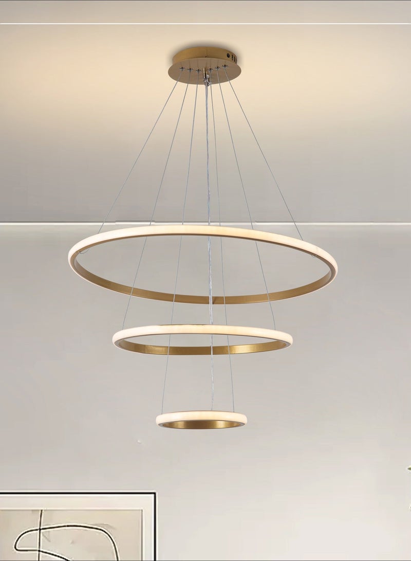 ثريا سقف ذهبية ليد عصرية 6911 ثلاث حلقات دائرية مع ريموت تحكم عن بعد قابلة للتعديل - ثريا إضاءة 3 حلقات LED متدلية بثلاث مستويات إضاءة - Image 3