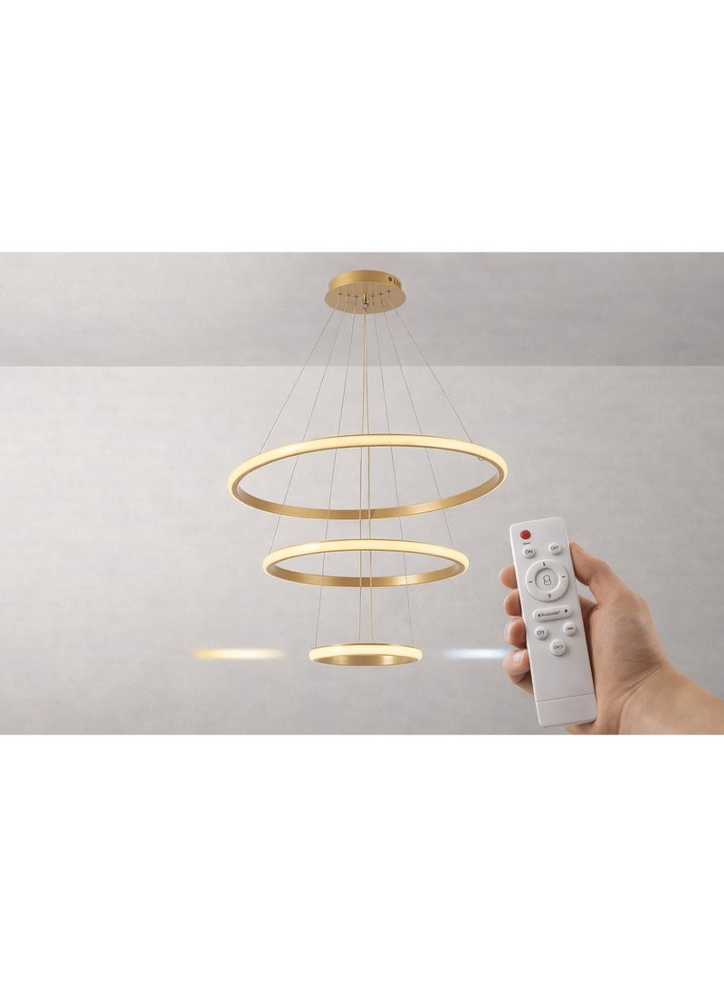 6911 Modern LED Gold Ceiling Chandelier With Remote Control Three Ring Adjustable - 3 Lighting Modes LED Pendant Light Chandelier - Image 1