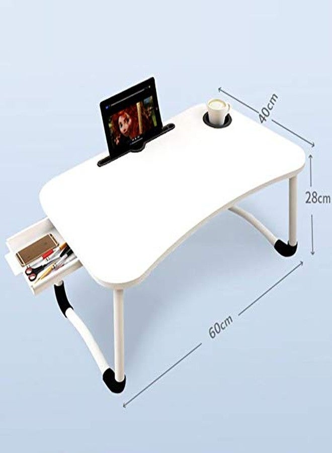 VebaCidi Lap Desk with Storage Drawer, Cup and Phone Holder, Laptop Bed Tray Table, 23.6" Foldable Laptop Desk, Laptop Stand for Working, Writing, Gaming and Drawing (23", White) - Image 4