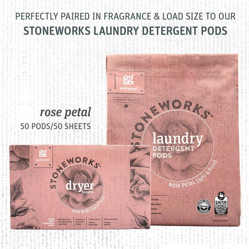 Grab Green Stoneworks Cruelty-Free Dryer Sheets | Softens Fabrics, Freshens Clothing & Reduces Static-Cling and Wrinkles | Plant Based | Rose Petal Scent (160 Sheets) - Image 5