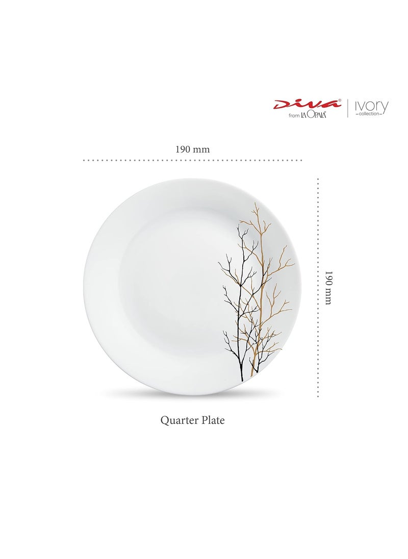 La Opala - La Opala Diva, Ivory Collection, Opal Glass Quarter Plate Set 6 pcs, Golden Fall, White, Standard - Image 1
