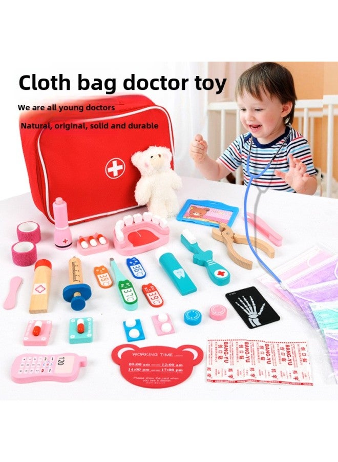 Baby Simulation Cloth Bag Medicine Box Children's Wooden Boy And Girl Play House Simulation Doctor Injection Toy Gift-Color:Blue Emergency Doctor (set Of 20)  - Image 2