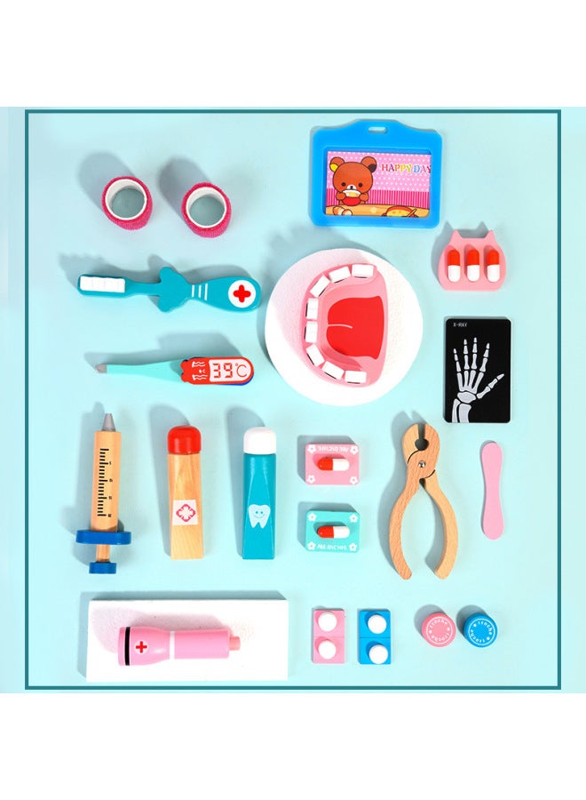 Baby Simulation Cloth Bag Medicine Box Children's Wooden Boy And Girl Play House Simulation Doctor Injection Toy Gift-Color:Blue Emergency Doctor (set Of 20)  - Image 5