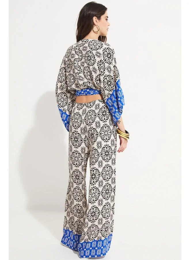 JUNE June Women Viscose Kimono Trouser Set Saxe - Black