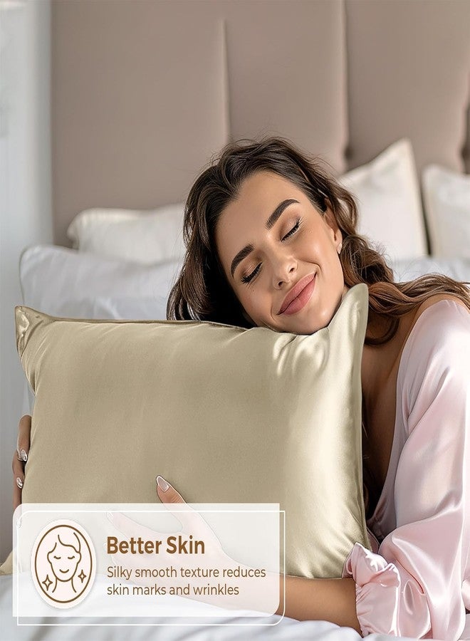 Craftelio Satin Pillow Cover Set for Hair & Skin - 18x28 Pack of 2 with Free 5 Satin Scrunchies | Silky, Smooth, Anti-Frizz Pillowcases for Women (Beige) - Image 4