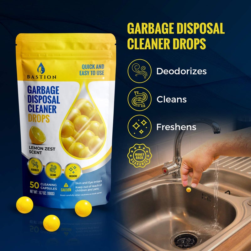 Bastion Garbage Disposal Cleaner and Deodorizer Drops- [[50-Count]] Lemon Zest Scented Kitchen Sink Freshener Pods & Drain Odor Eliminator Disposer Care Balls - Image 4