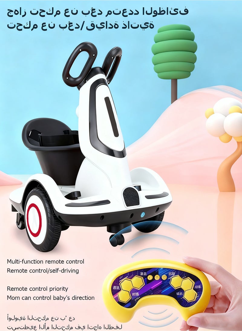 WEMART Kids Electric Scooter with Seat and Safety Belt, 4 Wheels Electric Ride On Toy for Kids, Parent Remote Control Car with Lights and Music, White, for Girls and Boys - Image 4