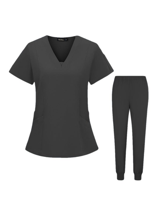 Loquat Womens Medical Scrubs Set Medical Uniform Set Black - Image 1