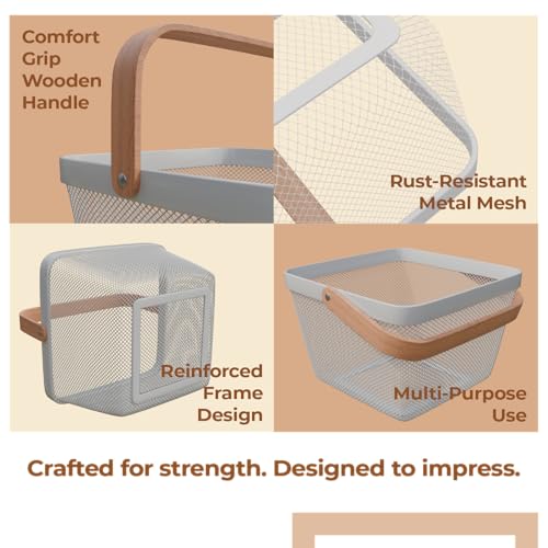 Lifelong Fruit Basket for Dining Table & Kitchen Storage| Mesh Open Storage Bin| Fruit & Vegetable Basket - Countertop Storage Organizer for Onion Potato - Basket for Storage, Square, White - Image 2