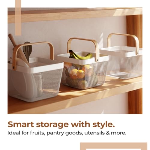 Lifelong Fruit Basket for Dining Table & Kitchen Storage| Mesh Open Storage Bin| Fruit & Vegetable Basket - Countertop Storage Organizer for Onion Potato - Basket for Storage, Square, White - Image 3