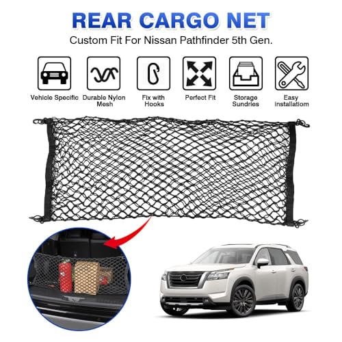 Karltys Envelope Style Cargo Net for Nissan Pathfinder 2022-2024 2025 2026, Highly Elastic Pathfinder Rear Trunk Cargo Net, Heavy Duty Nylon Mesh Storage Netting Organizer with Durable Hooks - Image 2
