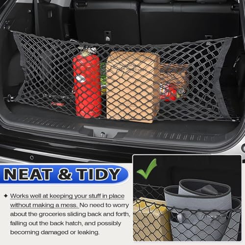 Karltys Envelope Style Cargo Net for Nissan Pathfinder 2022-2024 2025 2026, Highly Elastic Pathfinder Rear Trunk Cargo Net, Heavy Duty Nylon Mesh Storage Netting Organizer with Durable Hooks - Image 4