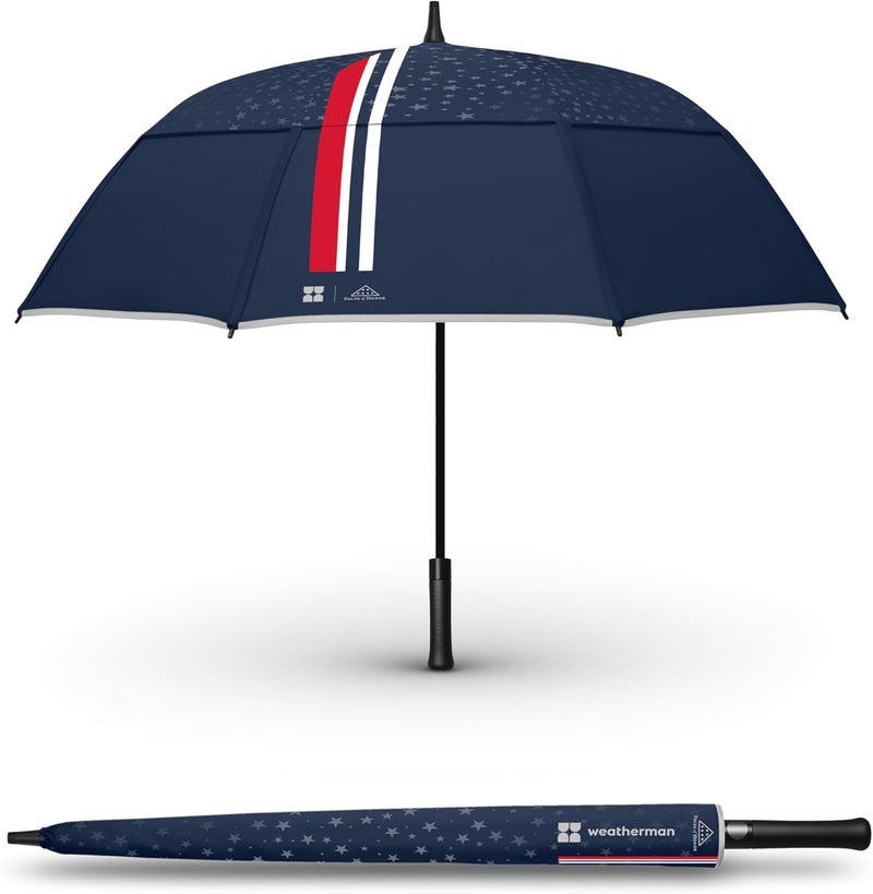 Weatherman - Folds of Honor - Long Stick Umbrella – Extra Large, Windproof, for Men & Women – Full-Size Auto Open Design for Travel City Walks Outdoor Use – Comfortable Grip Waterproof - Resists Up to 88 KPH Winds - Perfect for Celebrations. (FOH Blue 2025) - Image 1