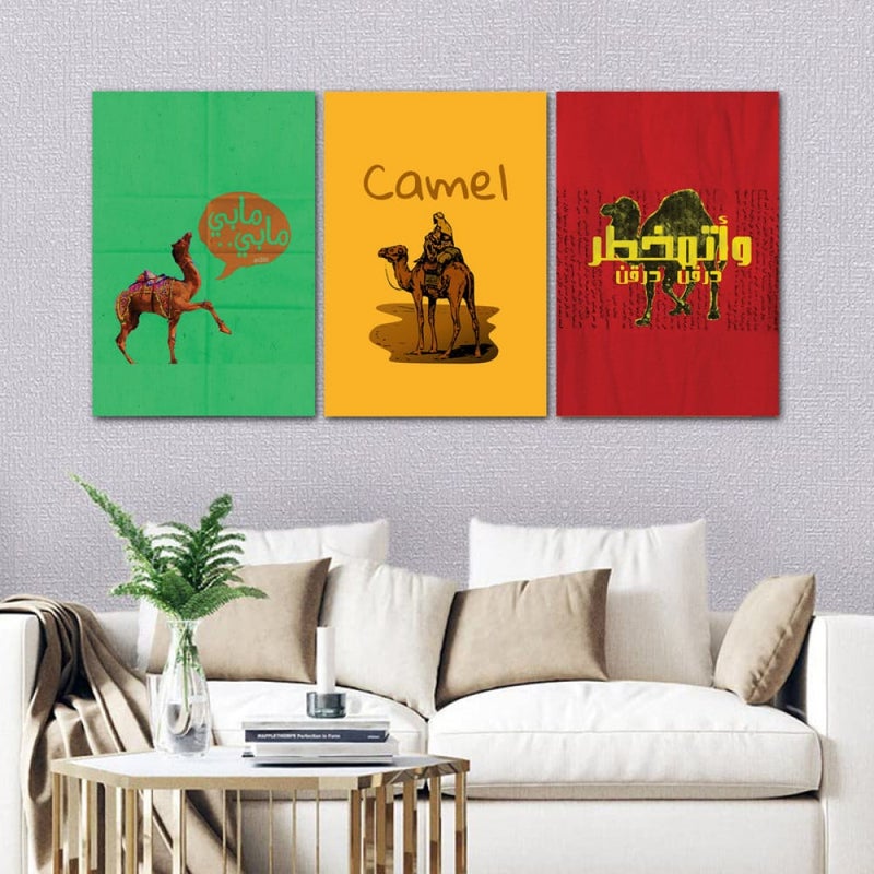 Marktna Three pop art canvas panels with a hollow frame, measuring (90×40), three pieces - Image 1