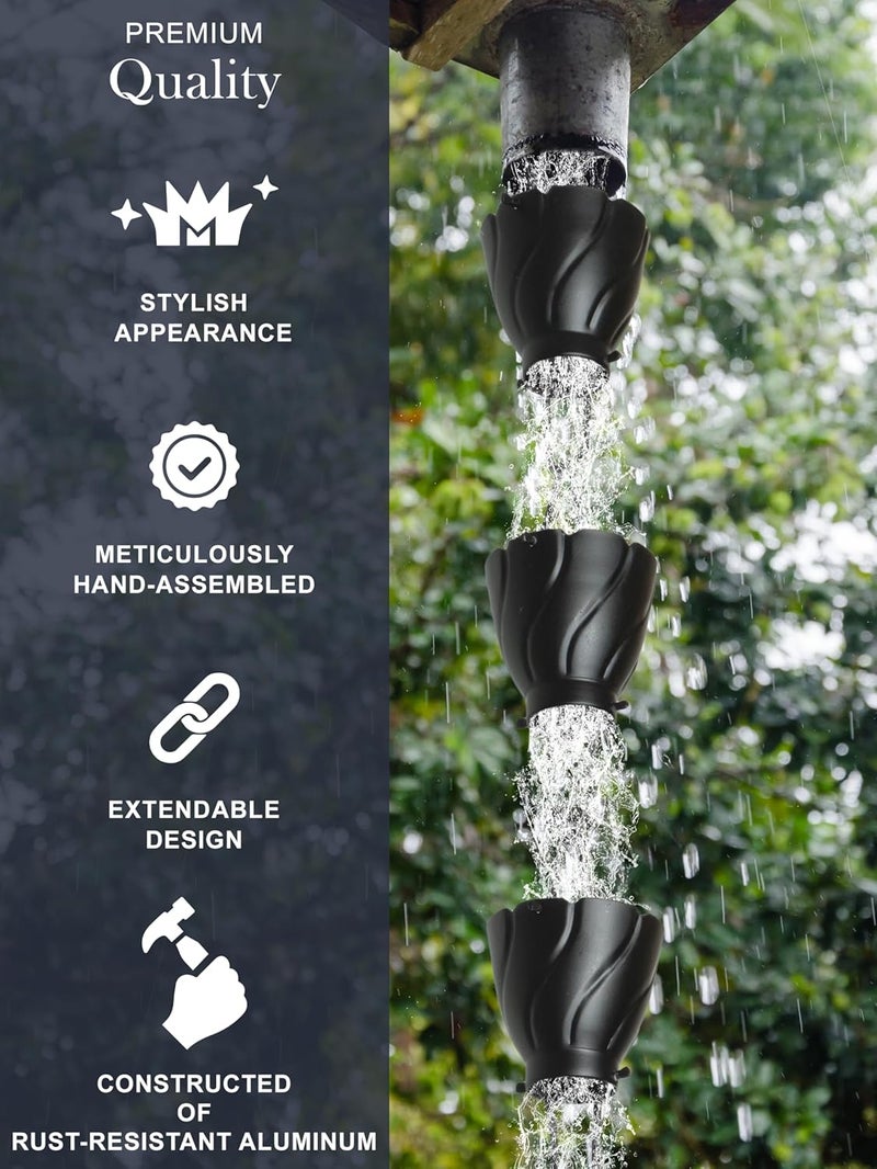 Monarch Rain Chains Aluminum Akira Black Rain Chains for Gutters – 8.5 ft Black Decorative Rainchain Outdoor Durable Heavy Duty Gutter Chain Downspout, Modern Rainchains for Outside - Image 4
