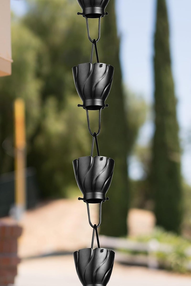 Monarch Rain Chains Aluminum Akira Black Rain Chains for Gutters – 8.5 ft Black Decorative Rainchain Outdoor Durable Heavy Duty Gutter Chain Downspout, Modern Rainchains for Outside - Image 3