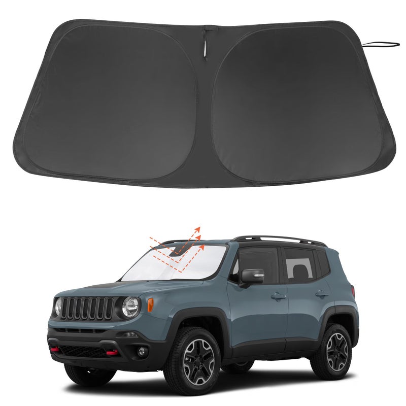 Windshield Sun Shade Custom Fit for 20152024 Jeep Renegade Accessories Foldable Sunshade Sun Blocker Protect Car from Sun Rays Heat Damage Keep Car Cooler