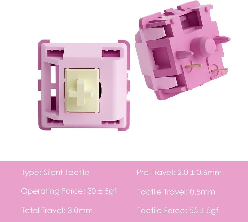 AKKO V3 Pro Switch for Mechanical Keyboard, Tactile Switches, 5 Pin 30-55gf, RGB LED Slot, Transparent Cover, MX Key Switches for Gaming Keyboard/DIY Kit (45 Pieces, Cream Purple) - Image 2
