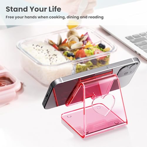 Crpich Acrylic Cell Phone Stand, Portable Phone Holder, Clear Pink Phone Stand for Desk, Compatible with Phone16 15 14 13 12 11 Pro Max SE, Switch, Android Smartphone, Pad, Tablet, Desk Accessories - Image 2