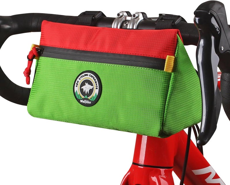 Vortika Bike Handlebar Bag, Bicycle Front Bag, Kids Handle Bar Bag, Storage Bag with Shoulder Strap for Men Women Kids Outdoor Road MTB Cycling(Green + Red) - Image 1