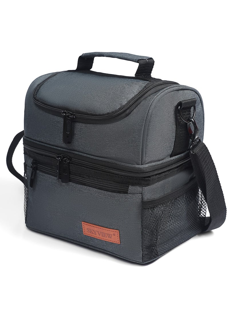 سكاي فيو حقيبة غداء SKY VIEW مزدوجة المقصورة مع حزام كتف للرجال والنساء معزولة ومضادة للتسرب وحقيبة تبريد للنزهات - رمادي/25 * 15.5 * 24 سم - Image 1