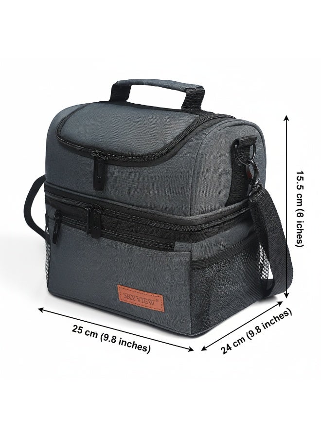 سكاي فيو حقيبة غداء SKY VIEW مزدوجة المقصورة مع حزام كتف للرجال والنساء معزولة ومضادة للتسرب وحقيبة تبريد للنزهات - رمادي/25 * 15.5 * 24 سم - Image 2