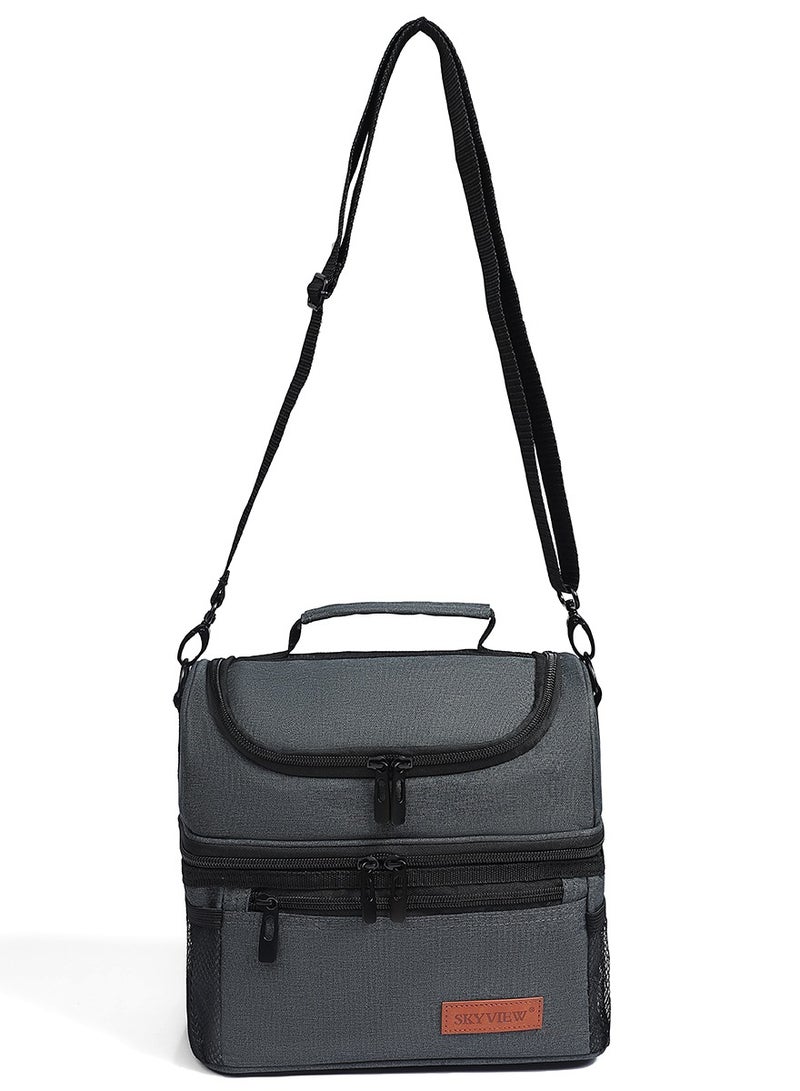 سكاي فيو حقيبة غداء SKY VIEW مزدوجة المقصورة مع حزام كتف للرجال والنساء معزولة ومضادة للتسرب وحقيبة تبريد للنزهات - رمادي/25 * 15.5 * 24 سم - Image 4