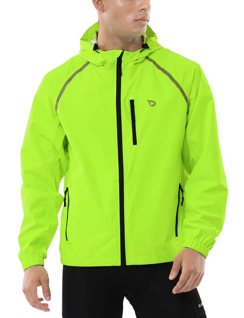baleaf Mens Rain Jacket Waterproof Raincoat Windbreaker Running Cycling Gear Golf Jackets Hood Lightweight Reflective Yellow L - Image 2