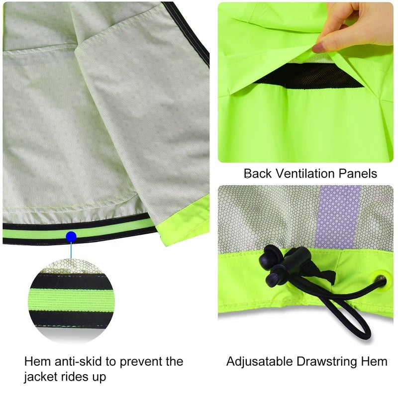 baleaf Mens Rain Jacket Waterproof Raincoat Windbreaker Running Cycling Gear Golf Jackets Hood Lightweight Reflective Yellow L - Image 3