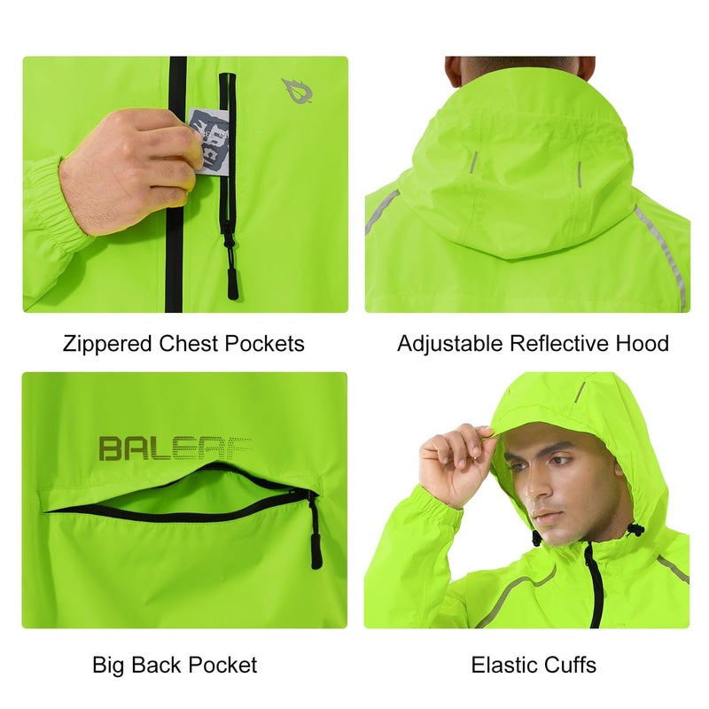 baleaf Mens Rain Jacket Waterproof Raincoat Windbreaker Running Cycling Gear Golf Jackets Hood Lightweight Reflective Yellow L - Image 4
