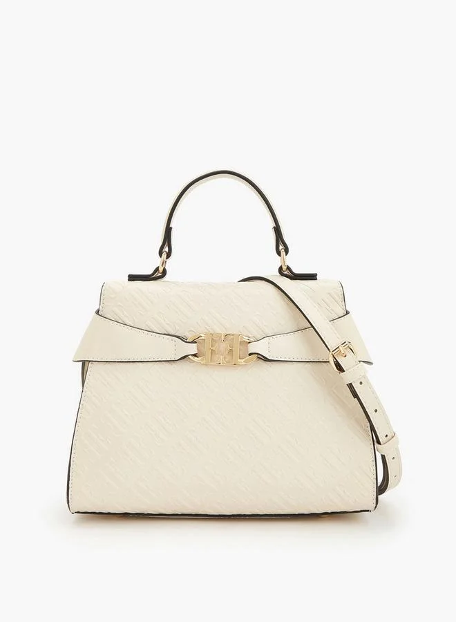 Elle Monogram Embossed Satchel Bag With Detachable Strap