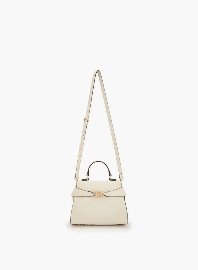 Elle Monogram Embossed Satchel Bag With Detachable Strap
