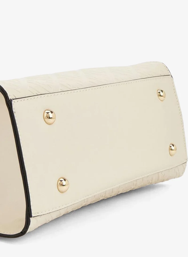 Elle IVORY Monogram Embossed Satchel Bag With Detachable Strap for Women | Best Price UAE