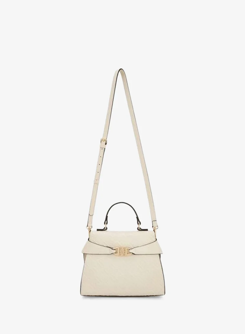 Elle IVORY Monogram Embossed Satchel Bag With Detachable Strap for Women | Best Price UAE