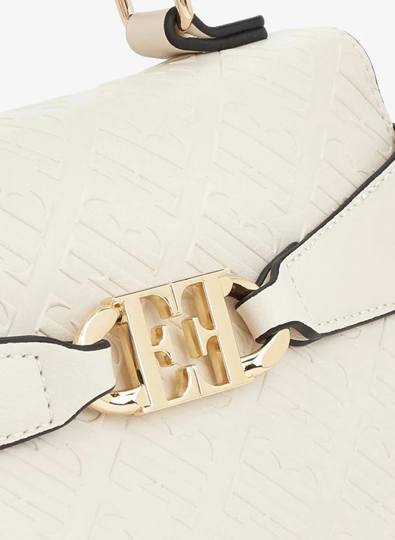 Elle IVORY Monogram Embossed Satchel Bag With Detachable Strap for Women | Best Price UAE