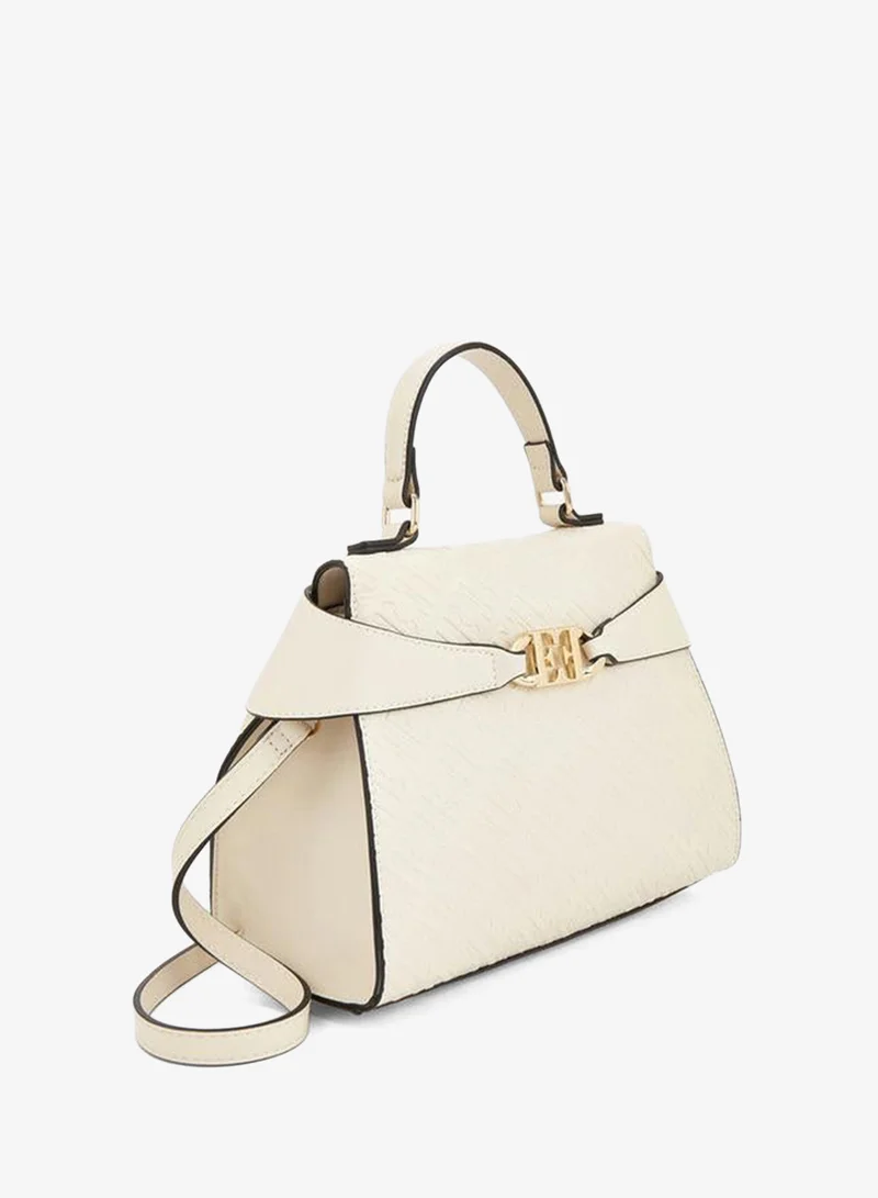 Elle IVORY Monogram Embossed Satchel Bag With Detachable Strap for Women | Best Price UAE