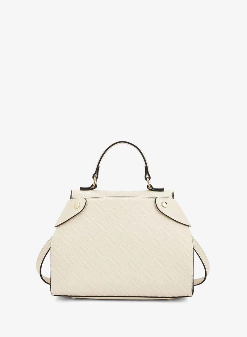 Elle IVORY Monogram Embossed Satchel Bag With Detachable Strap for Women | Best Price UAE