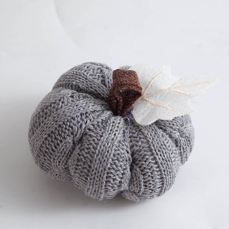 Harvest Pumpkin Decor Knit Ornaments gray knitted pumpkin