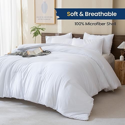 Paxrac White Comforter Twin/Twin XL Size, 2 Pieces Extra Long Comforter Set for Dorm, Lightweight Solid Bedding Set, All Seasons Soft Breathable Twin Comforter Set (68x90In Comforter & 1 Pillowcase) - Image 2