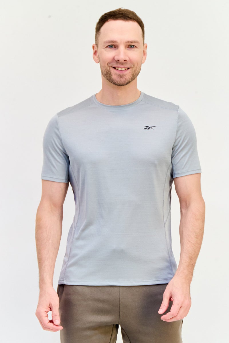 Reebok Men Sportswear Fit Brand Logo Short Sleeves Running T-Shirt, Grey  - Image 1