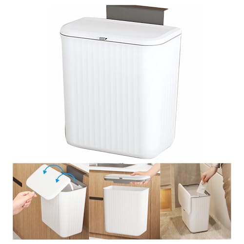 Home Essentials HomeEssentials Plastic Kitchen Dustbin - Modern Lightweight Hanging Garbage Bin for Home, Office / 9 Liters, White/Open Top with Handle/Ideal for Kitchen, Bathroom and Cabinet Door (White) - Image 1