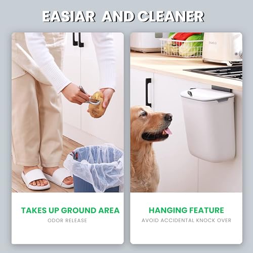 Home Essentials HomeEssentials Plastic Kitchen Dustbin - Modern Lightweight Hanging Garbage Bin for Home, Office / 9 Liters, White/Open Top with Handle/Ideal for Kitchen, Bathroom and Cabinet Door (White) - Image 5