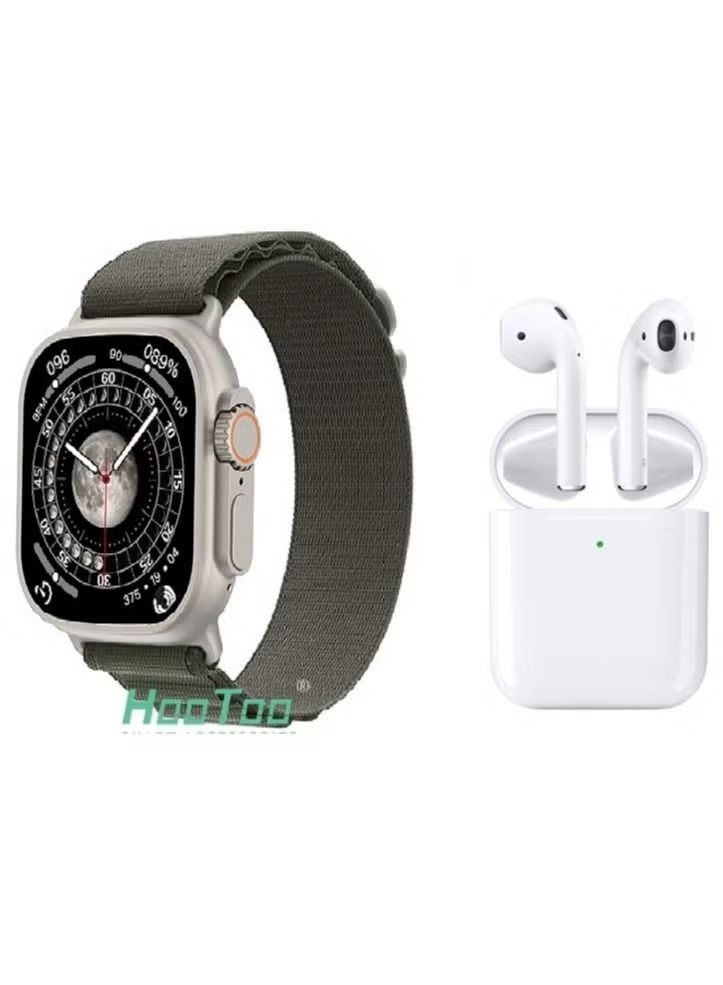 HooToo The best offer smartwatch Ultra GPS and 49mm aluminum Case With Ocean Band Midnight + with Bluetooth Wireless Headphone HT AIRBUDS 13 In-Ear Headset  - Image 1