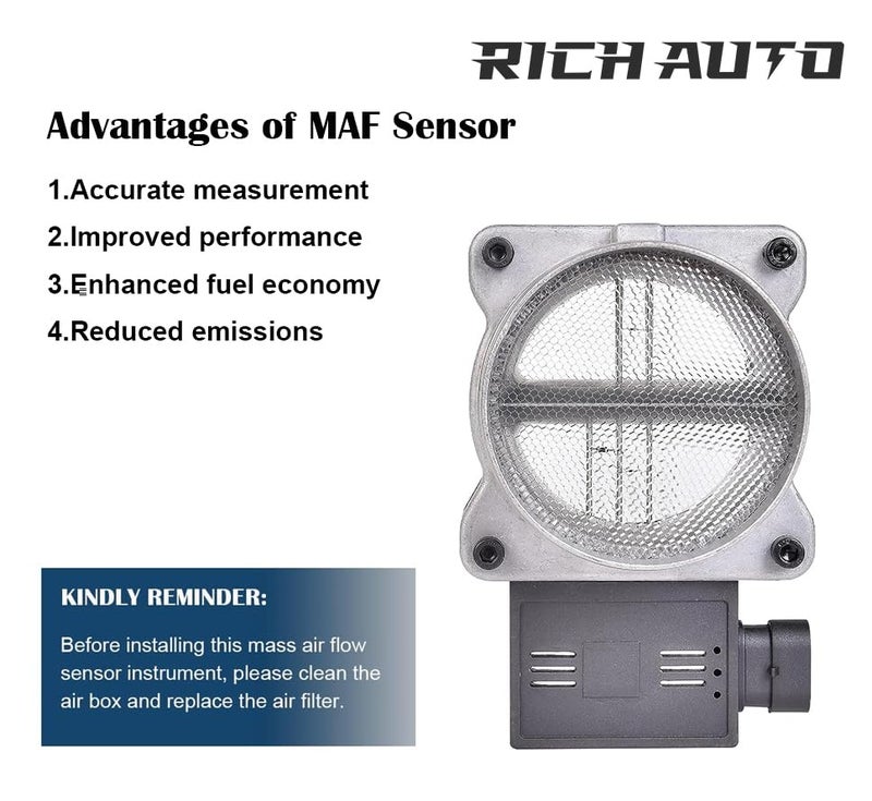 RICH AUTO Mass Air Flow Sensor MAF Compatible with Chevy Impala Monte Carlo GMC Envoy Buick Century Cadillac Fleetwood Replace OE# 25180303 25008302 - Image 5