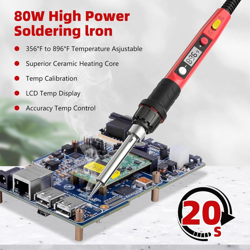 Q-MING Soldering Iron Kit, 80W 110V LCD Digital Solder Irons, Portable Welding Tools with Ceramic Heater, Accurate 356°F-896°F, for Metal, Jewelry Electrical Repairs, DIY - Image 3
